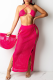 Rose Red Sexy Solid Hollowed Out Patchwork Swimwears