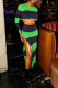Green Fashion Casual Striped Slit O Neck Long Sleeve Two Pieces