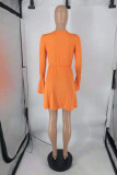 Orange Fashion Casual Solid Basic O Neck Long Sleeve Dresses