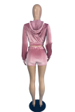 Rose Red Casual Solid Patchwork Hooded Collar Long Sleeve Two Pieces