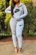 Grey Fashion Casual Letter Print Basic Hooded Collar Long Sleeve Two Pieces