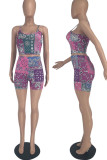 Red Casual Print Patchwork Spaghetti Strap Sleeveless Two Pieces