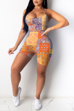 Red Casual Print Patchwork Spaghetti Strap Sleeveless Two Pieces