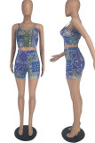 Red Casual Print Patchwork Spaghetti Strap Sleeveless Two Pieces
