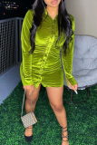 Green Sexy Solid Patchwork Turndown Collar Pencil Skirt Dresses