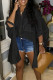 Black Casual Solid Patchwork Pocket Buckle Asymmetrical Turndown Collar Tops