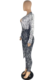Purple Sexy Print Patchwork V Neck Skinny Jumpsuits