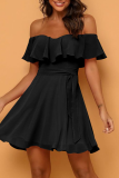 Red Casual Solid Flounce Strapless Cake Skirt Dresses