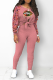 Pink Casual Print Hollowed Out O Neck Long Sleeve Two Pieces