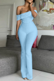 Pink Sexy Solid Patchwork Strapless Jumpsuits