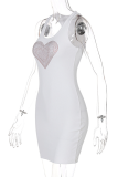 White Sexy Print Patchwork O Neck Pencil Skirt Dresses
