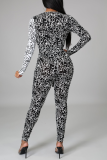 Purple Sexy Print Patchwork V Neck Skinny Jumpsuits