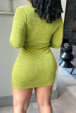 Green Sexy Solid Patchwork Turndown Collar Pencil Skirt Dresses