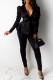 Black Sexy Solid With Bow V Neck Long Sleeve Two Pieces