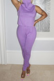 Purple Fashion Casual Solid Patchwork Sleeveless Two Pieces
