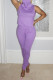 Purple Fashion Casual Solid Patchwork Sleeveless Two Pieces
