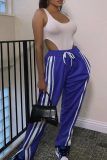 Blue Sportswear Patchwork Slit Boot Cut Mid Waist Speaker Solid Color Bottoms
