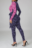 Purple Sexy Print Patchwork V Neck Skinny Jumpsuits