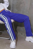 Blue Sportswear Patchwork Slit Boot Cut Mid Waist Speaker Solid Color Bottoms