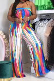 Multicolor Sexy Print Patchwork Strapless Loose Jumpsuits