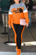 Tangerine Red Casual Print Patchwork Hooded Collar Long Sleeve Two Pieces