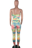 Colour Fashion Sexy Print Tie Dye Backless Spaghetti Strap Sleeveless Two Pieces