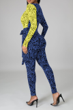 Purple Sexy Print Patchwork V Neck Skinny Jumpsuits