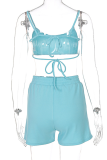 Sky Blue Casual Solid Patchwork Sleeveless Two Pieces