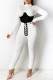 White Fashion Casual Patchwork Bandage Half A Turtleneck Long Sleeve Two Pieces