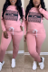 Pink Casual Print Letter O Neck Long Sleeve Two Pieces
