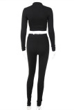 White Fashion Sportswear Solid Hollowed Out Patchwork Half A Turtleneck Long Sleeve Two Pieces