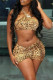 Leopard Print Fashion Sexy Print Leopard Backless One Shoulder Sleeveless Two Pieces