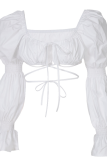 White Sexy Solid Patchwork Square Collar Tops