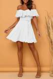 Red Casual Solid Flounce Strapless Cake Skirt Dresses