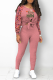 Pink Casual Print Hollowed Out O Neck Long Sleeve Two Pieces