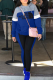 Blue Casual Print Patchwork Hooded Collar Long Sleeve Two Pieces