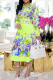 Yellow Casual Print Split Joint Turndown Collar Cake Skirt Dresses