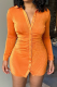 Tangerine Red Sexy Solid Patchwork Turndown Collar Pencil Skirt Dresses