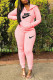 Pink Fashion Casual Letter Print Basic Hooded Collar Long Sleeve Two Pieces