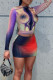 Purple Sexy Print Patchwork O Neck Long Sleeve Two Pieces
