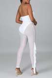 White Sexy Solid Patchwork Strapless Skinny Jumpsuits