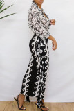 Black Fashion Casual Print Tassel Patchwork Regular High Waist Skirt