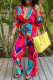 Red Sexy Print Bandage Shirt Collar Straight Jumpsuits