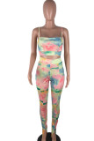 Colour Fashion Sexy Print Tie Dye Backless Spaghetti Strap Sleeveless Two Pieces