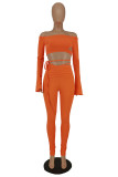 Grey Sexy Casual Solid Bandage Spaghetti Strap Long Sleeve Two Pieces
