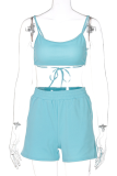 Sky Blue Casual Solid Patchwork Sleeveless Two Pieces