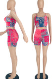 Red Casual Print Patchwork Spaghetti Strap Sleeveless Two Pieces