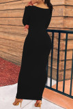 Black Fashion Casual Print Basic O Neck Long Sleeve Dresses