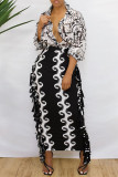 Black Fashion Casual Print Tassel Patchwork Regular High Waist Skirt