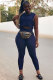 Navy Blue Casual Fashion Active Sexy Solid Patchwork pencil Two-piece Pants Set
